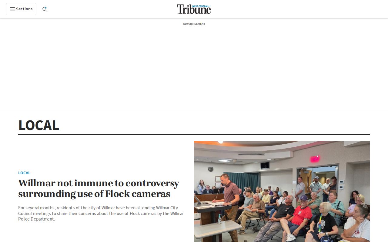 Screenshot of the West Central Tribune local news section
