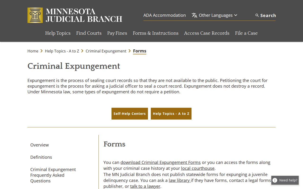 Lac qui Parle County booking record expungement forms source
